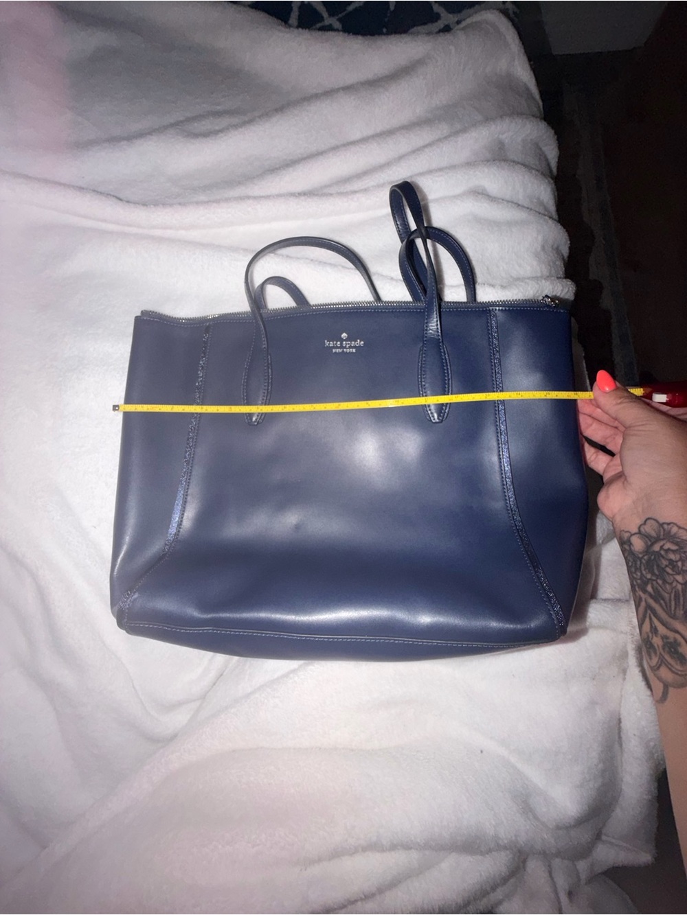 kate spade navy leather shoulder tote - Picture 7 of 9